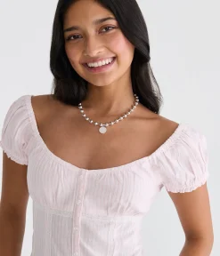 Striped Button-Front Scoop-Neck Blouse