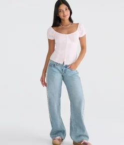 Striped Button-Front Scoop-Neck Blouse