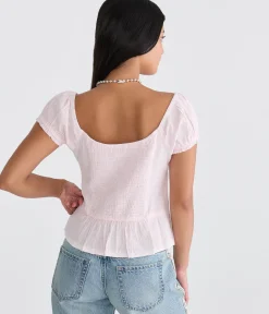Striped Button-Front Scoop-Neck Blouse