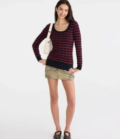 Striped Cable Scoop-Neck Sweater