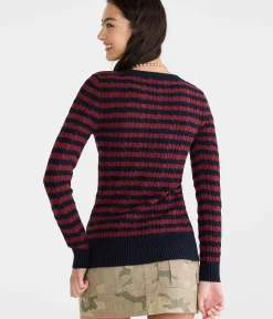 Striped Cable Scoop-Neck Sweater