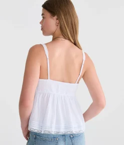 Striped Lace Button-Front Square-Neck Cami
