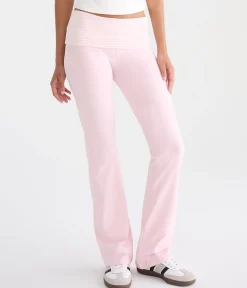 Striped Mid-Rise Fold-Over Bootcut Pants