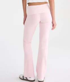 Striped Mid-Rise Fold-Over Bootcut Pants