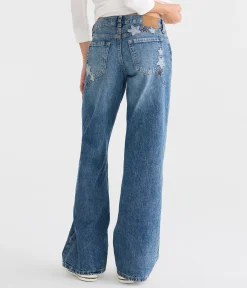 Super Low-Rise Baggy Wide Leg Denim Stars Jean