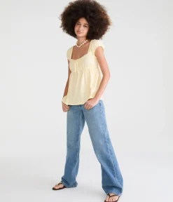 Super Low-Rise Baggy Wide Leg Heart Stitch Jean