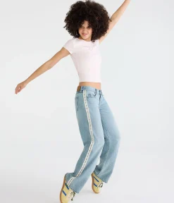 Super Low-Rise Baggy Wide Leg Lace Stripe Jean