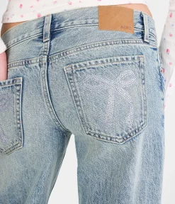 Super Low-Rise Baggy Wide Leg Rhinestone Bow Jean