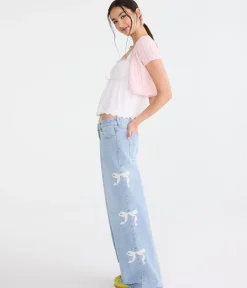 Super Low-Rise Ultra Wide Leg Eyelet Bow Jean