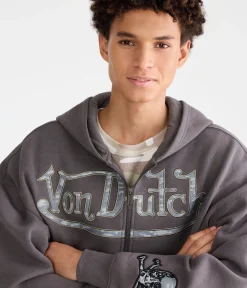 Von Dutch Camo Skull Boxy Full-Zip Hoodie