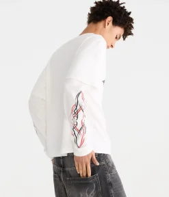 Von Dutch Long Sleeve Winged Wheel Boxy 2Fer Tee