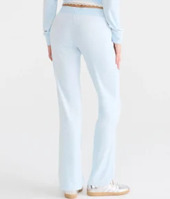 Von Dutch Rhinestone Logo Low-Rise Velour Flare Leg Pants
