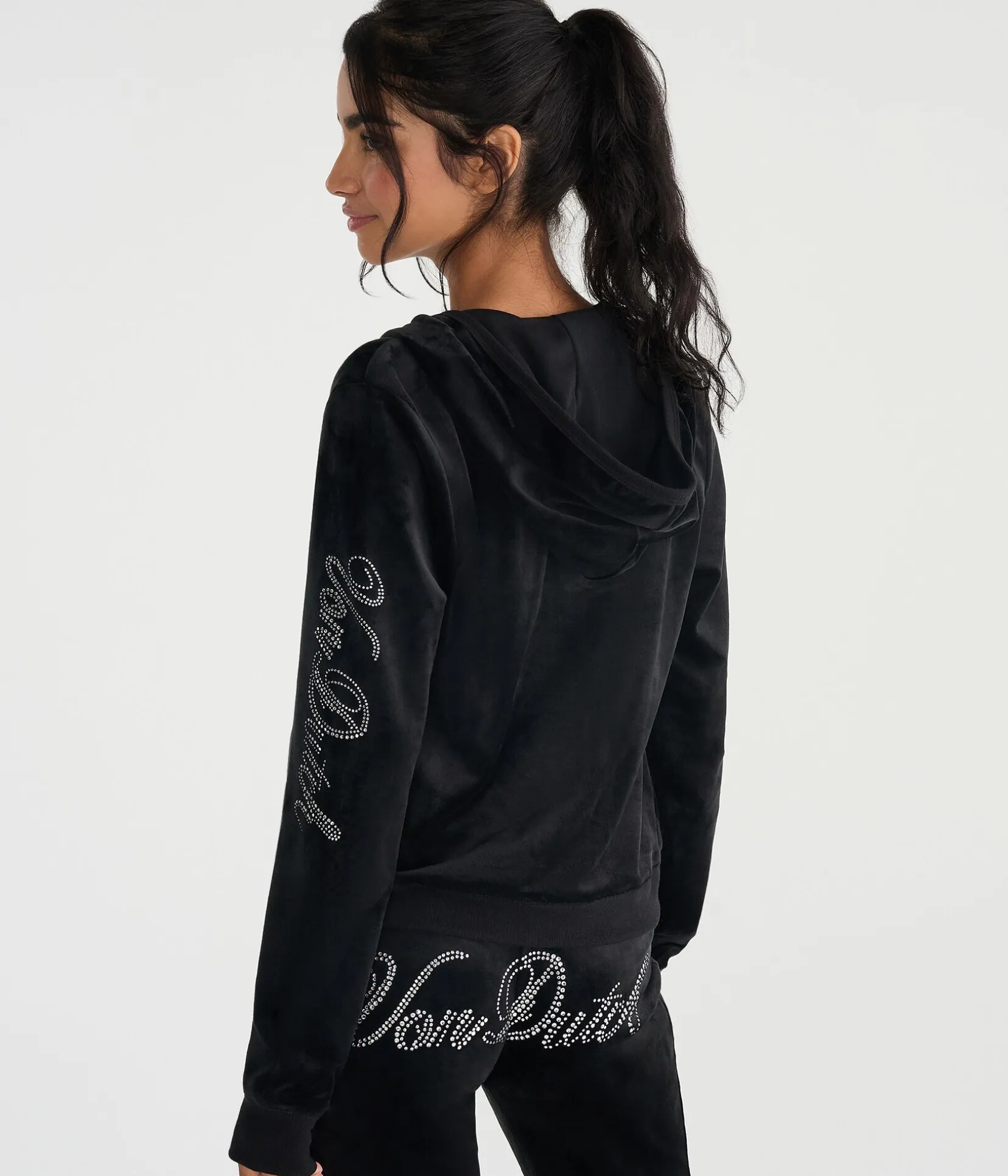 Von Dutch Rhinestone Logo Velour Full-Zip Hoodie