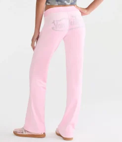 Von Dutch Rhinestone Low-Rise Velour Flare Leg Pants