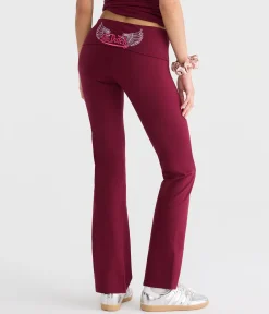Von Dutch Winged Logo Mid-Rise Fold-Over Bootcut Pants